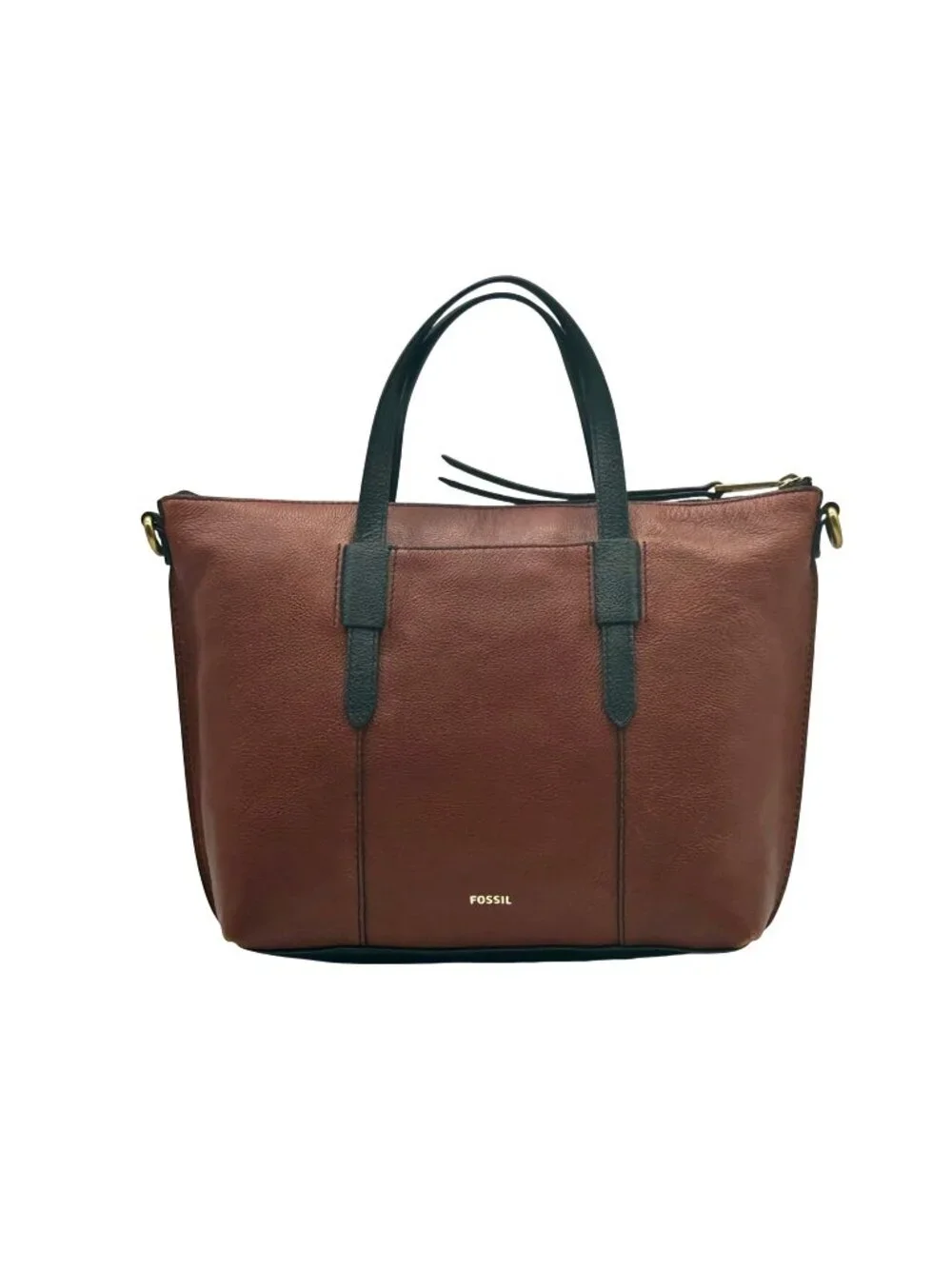 Fossil Brown And Black Pebbled Leather Convertible Satchel